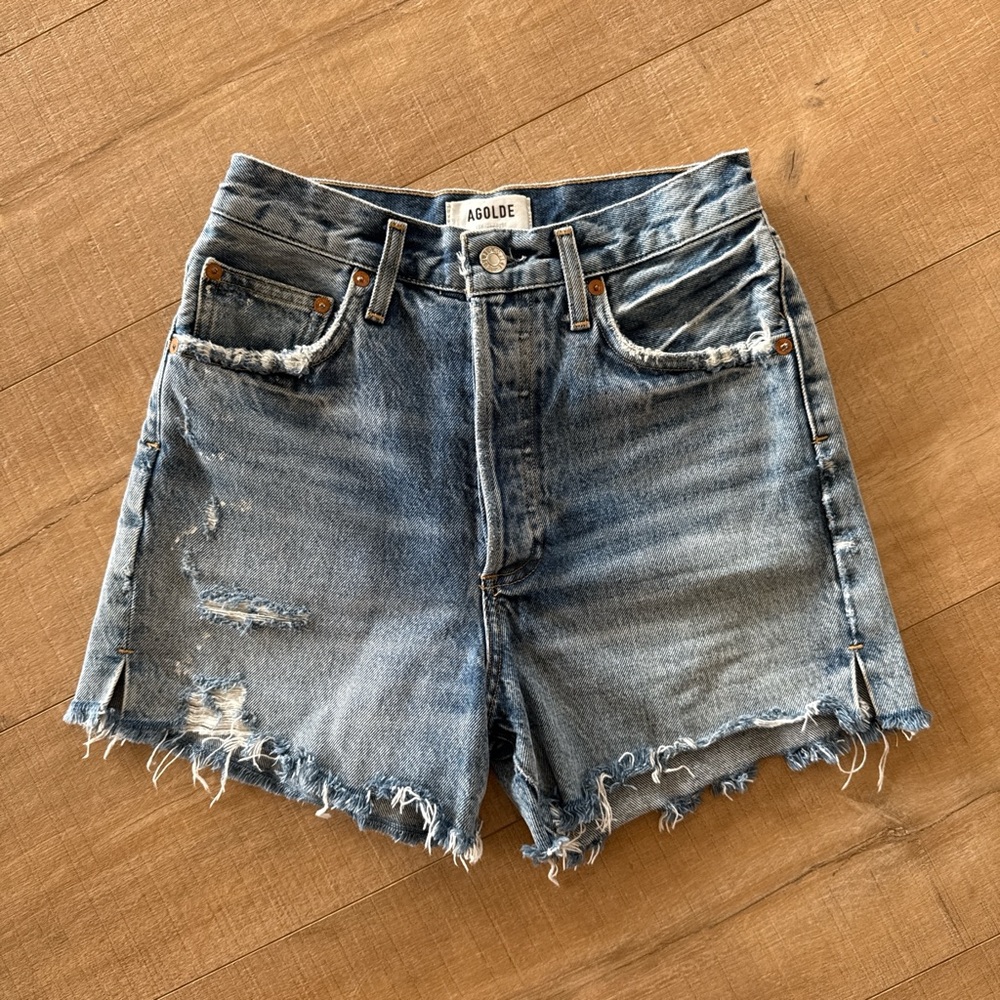 Agolde Distressed Blue Jean Shorts
